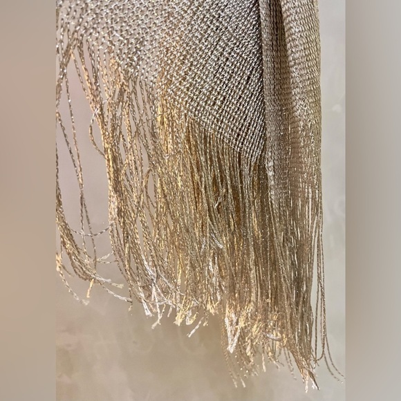 Metallic Silver Scarf Glam Holiday Going Out Gift Fringe Classy Dazzling Chic - Picture 11 of 17